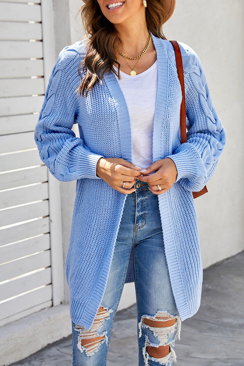Open Front Cable Sleeve Long Cardigan